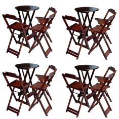 Kit 4 Jogos de Mesa Bistrô de Madeira Dobrável com 3 Banquetas - Imbuia