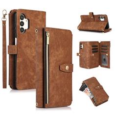 UEEBAI Capa para Samsung Galaxy A13/A04s, 9 compartimentos para cartões, carteira de couro retrô, capa flip para A13 5G/4G com alça de mão, compartimentos para cartões, bolso com zíper, suporte,