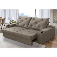 Sofá Retrátil Reclinável 3 lugares 2,30m com Porta Copos e USB Helena Suede Capuccino Adonai Estofados