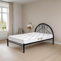 Cama Casal de Ferro Tubular Preta E Estrado Em Pinus Marcheli 022