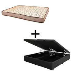 Cama Box Baú Casal 138 Bipartido Tecido Sintético Preto Com Colchão 138 Flórida Bello Box - 100% Espuma - D26 Cinza