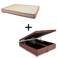 Cama Box Baú Queen 158 Tecido Sintético Marrom Com Colchão 158 Flórida Bello Box - 100% Espuma - D26 Cinza