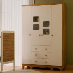 Guarda-Roupa Infantil 122cm 4 Portas 3 Gavetas com Janelas e Pés Mimo 