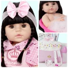 Bebê Reborn de Silicone Realista Morena 20 Itens - Cegonha Reborn Doll