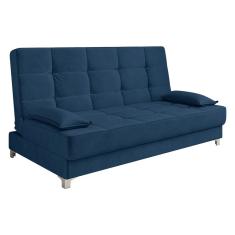 Sofá Cama 193 Cm Veludo Azul Marinho Pés Plástico Cromado