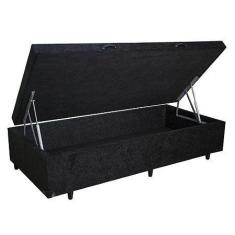 Cama Box Baú Solteiro Preto 88x188x43 Premium Sintético - RR Colchões