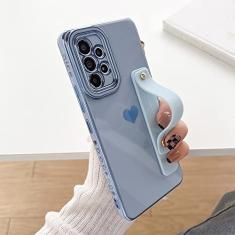 Estojo de coração de amor lateral de revestimento de luxo para Samsung Galaxy S23 S22 Ultra S20 FE S21 Plus A52 A53 A23 A14 A12 A13 capa de alça de pulso, Azul Serra, para Samsung S23