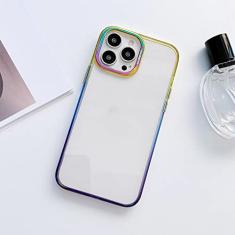 Capa de telefone transparente transparente colorida a laser gradiente de luxo para iPhone 14 13 12 Pro Max 14 Plus lente de metal capa de acrílico rígido, C, para iphone 13