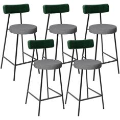 Kit 05 Banquetas Baixa Cozinha E Sala Jantar Bancada Milão L02 Facto Verde Cinza Escuro - Lyam Decor