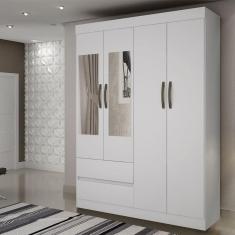 Guarda Roupa Solteiro com Espelho 4 Portas 2 Gavetas New Porto Sallêto Móveis - Branco