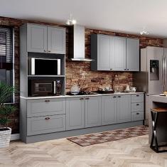 Cozinha Completa 8 Portas 5 Gavetas Emily Cinza/calcare