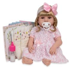 Boneca Reborn Realista Loira Vestido Renda 13 Acessórios