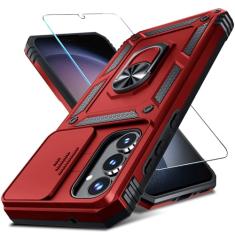 Janmitta Capa para Samsung Galaxy A35 5G embutida capa de lente de câmera deslizante + protetor de tela + suporte de anel de dedo, capa protetora de telefone de corpo inteiro resistente à prova de