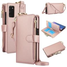 Capa carteira para Samsung Galaxy Note 20, [bloqueio de RFID] [bolso com zíper] [porta-cartão] capa protetora flip de couro PU com corda transversal, pulso/anel, capa de telefone masculina e feminina