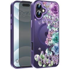 FUNMIKO Capa para 16 Plus com protetor de tela de privacidade, compatível com carregamento sem fio, capa fosca translúcida à prova de choque - linda capa de telefone com design floral para mulheres e