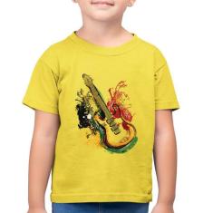 Camiseta Algodão Infantil Guitarra Reggae - Foca na Moda, Amarelo caná