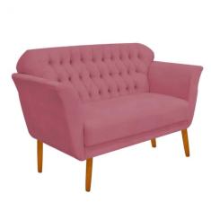 Namoradeira  Decorativa  Ster com Capitone Pés Palito em Madeira 2 Lug