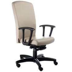 Cadeira Presidente Luxuosa com Braços Fixos Linha Alpha Bege - Design 