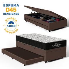 Cama Box Baú com Colchão de Espuma D45 Ortobom Airtech 150 + Auxiliar Unique Solteiro 88cm