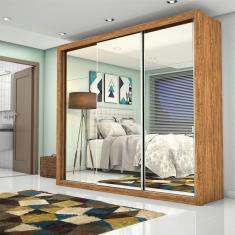 Guarda Roupa Casal com Espelho 3 Portas de Correr Ilheus Premium Cinamomo-Branco