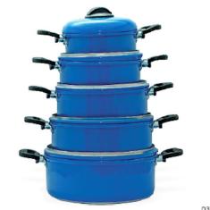 Jogo De Panelas De Alumínio Azul Luxo Com 5 - Peças 14 A 22