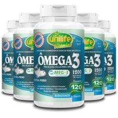 Kit 5 Ômega 3 Óleo De Peixe Unilife 120 Cápsulas 1200Mg