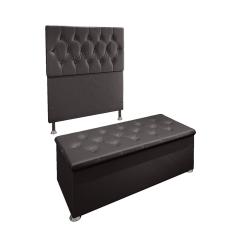 Conjunto Cabeceira Solteiro e Baú 0,90m Suede Marrom