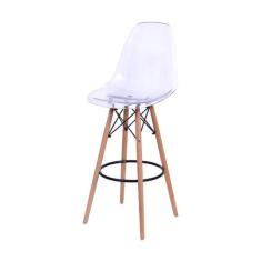 Banqueta Boxbit Dkr Eames Policarbonato Incolor Base Madeira