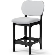 Banqueta Baixa Bar Cozinha E Sala De Jantar Fixa Betta L02 Preto Linho Cinza - Lyam Decor