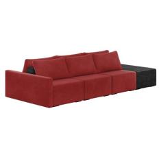 Sofá Ilha 3 Lugares Living 342cm Modulado Sala Lary Veludo/PU Pto K01 