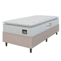 Cama Box Colchão Solteiro Espuma D33 Vangogh Pillow Top 88x188x67cm Branco-Bege Hellen Suporta até 120kg por Pessoa