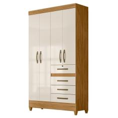 Guarda Roupa Solteiro 4 Portas 4 Gavetas 110cm Cabral M07 Freijó-off White - Mpozenato