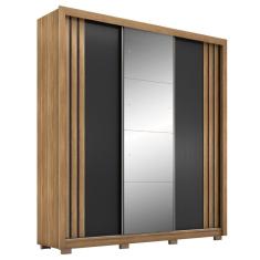 Guarda Roupa Casal Moema 3 Portas de Correr 2 Gavetas MDP Amêndola Touch-Nude-Preto Prime TX Demóbile