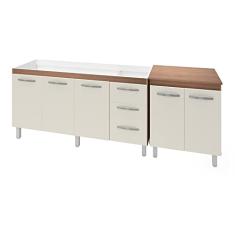 Armario Cozinha Gabinete Pia De 150 Cm Diana Com Balcao Multiuso Micro-ondas Savana Frente Off-white Serena