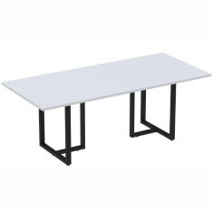 Mesa De Reunião Retangular 200 X 90 Cm Pé Tub Pe25 Em Mdp Cinza Com Base Preta