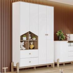 Guarda-roupa 4 Portas 2 Gavetas Ternura Branco/Jequitibá HP
