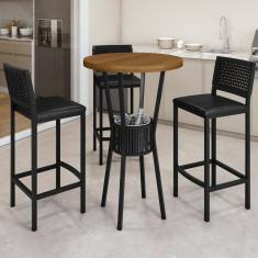 Conjunto Bistrô Bar Ripado com 3 Banquetas Madri Preto/Preto Galaxy