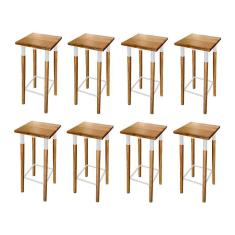 Kit 8 Banquetas Bistro Industrial Colors Ferro E Madeira Maciça - Branca Branco