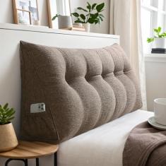 Travesseiro triangular grande de cabeceira com bolso, almofada de cabeceira de linho, almofadas de leitura para sentar na cama, almofada de cabeceira triangular reforçada, almofadas macias e fofas,