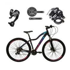 Bicicleta Feminina Aro 29 Ksw Mwza 27v Câmbios Shimano Altus Freios Hidráulicos - Preto-pink-azul Tam.17