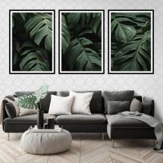 Kit 3 Quadros Decorativos Folhas Tropicais 45x34cm - Quadros On-line, 