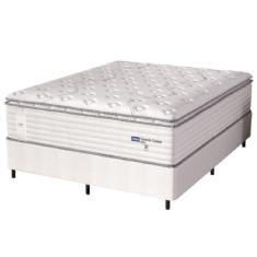 Cama Box Casal King Colchão Molas Guarda Costas Max Com Pillow Probel 193x203x78cm Branco/Cinza