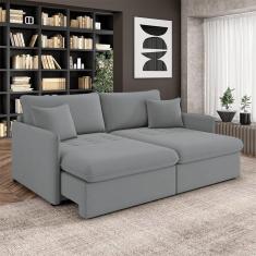 Sofá Reclinável E Retrátil Gandalf Bipartido 234cm Caixa Zero Com Almofadas Veludo Cinza G33 - Gran