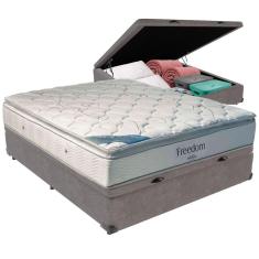 Cama Box Baú Cinza E Colchão Freedom Molas Ensacadas Casal Ortobom