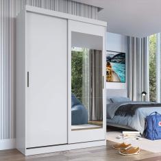 Guarda Roupa Solteiro 2 Portas Correr 2 Gavetas e Espelho Tuco Yescasa Branco Liso Yescasa