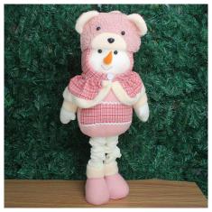 Boneco De Neve Natal Rosa Fofinho Perna Ajustável 94cm