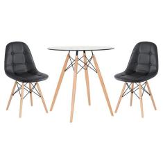 Kit - Mesa De Vidro Eames 70 Cm + 2 Cadeiras Estofadas Eiffel Botonê -
