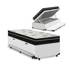 Cama Box Baú e Auxiliar Solteiro Branca + Colchão Molas - Ortobom - Physical Nanolastic 88x188x65cm