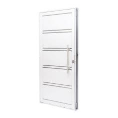 Porta de Aço Lambri 215x100cm com Friso e Puxador Inox Batente 12cm Qualitysol Ramassol