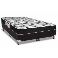  Cama Box Queen: Colchão Espuma D33 Luckspuma Supreme Black Pró Saúde Duplo + Base CRC Suede Black(158x198)
